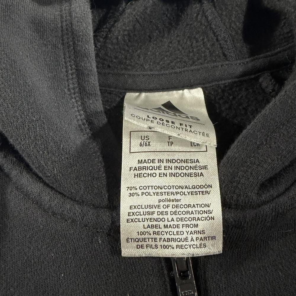Adidas Youth Girls XS 6/6X Black Full-Zip Hooded Sweatshirt 3-Stripe - Picture 5 of 7